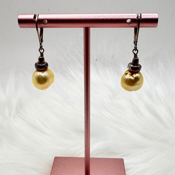 Baroque Ivory Gold Pearl and Sterling Silver Drop Earrings - Picture 8 of 8